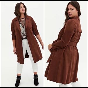 Torrid Brown Faux Suede Trench Jacket
